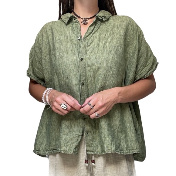 Eileen Fisher Tops - Eileen Fisher Washed Organic Linen Delave Button Down Boxy Blouse Shirt Plus 3X